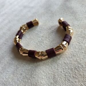 Bamboo Motif Cuff Bracelet with Leather Detailing